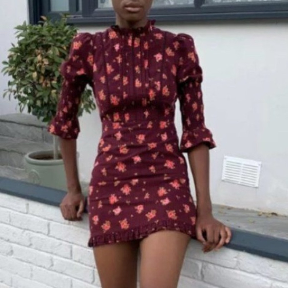 UO Maisie Maroon Floral Babydoll Mini Dress Size XS Sold Out